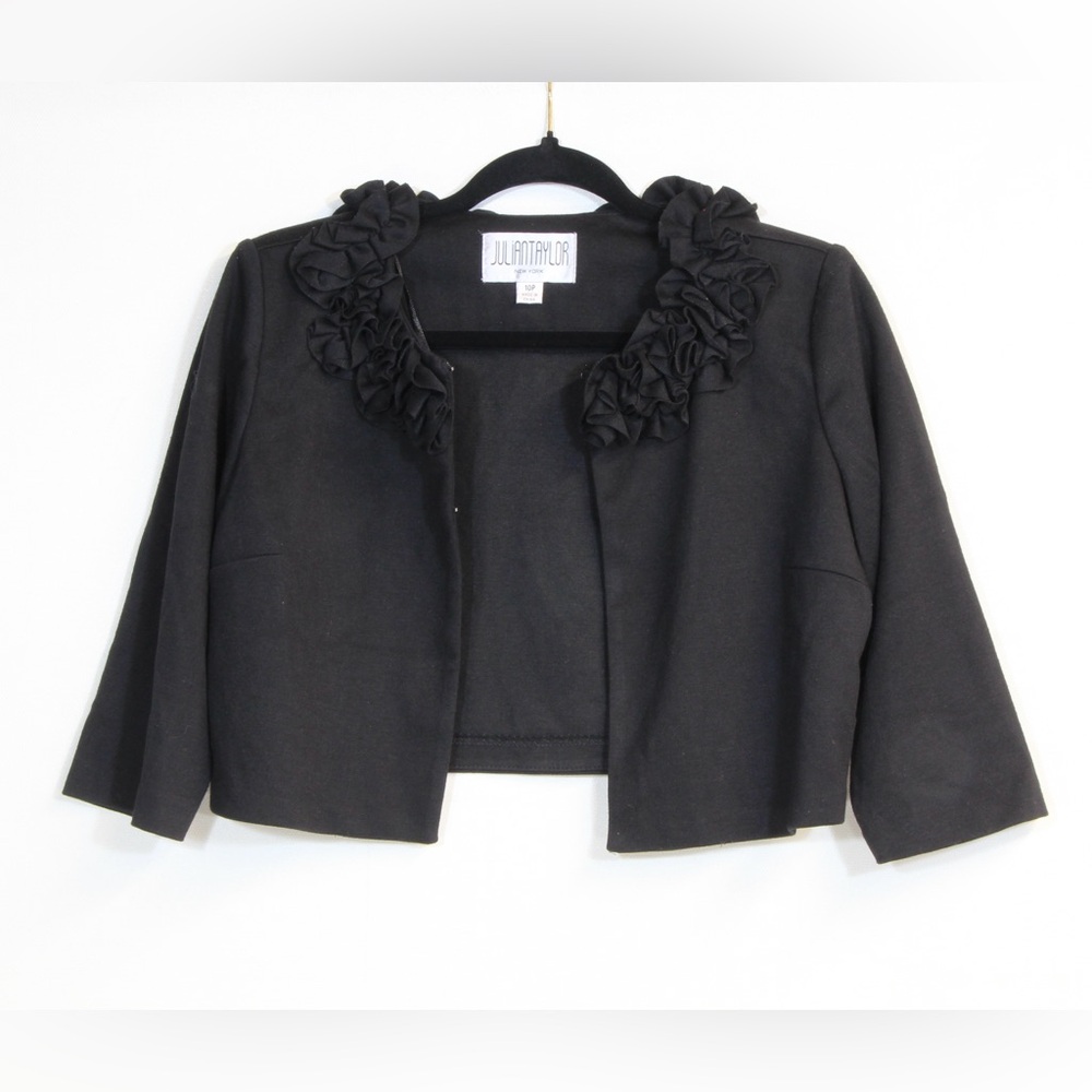 Julian Taylor Women's Black Ruffled Lightweight Open Front Bolero Blazer… - Picture 2 of 4